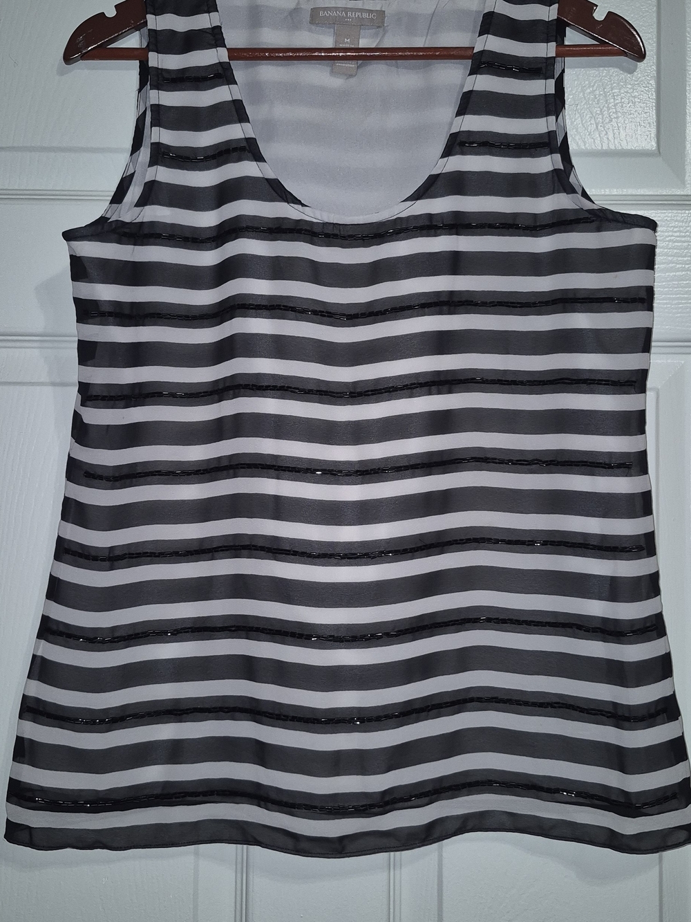 Banana Republic Black & White Striped Scoop Neck Tank